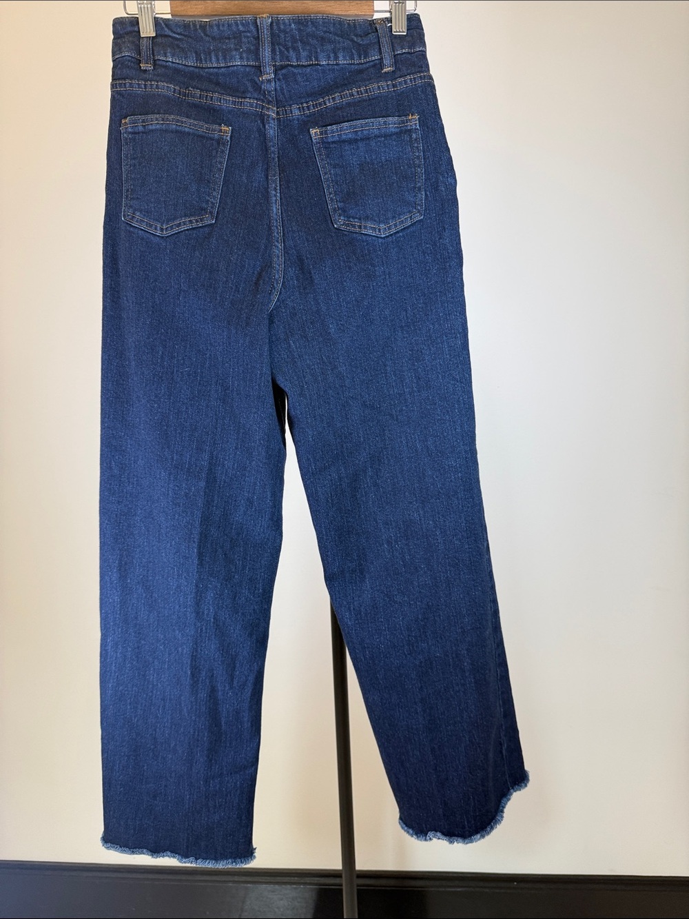 Oat New York High Waist Raw Hem Wide-Leg Dark Blue Jeans | Size 8/29 - Picture 6 of 10